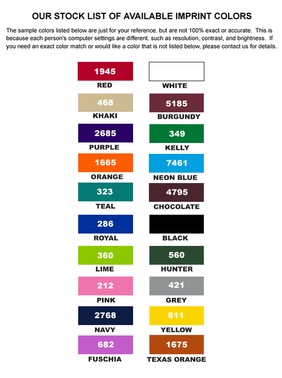 Stock Imprint Colors