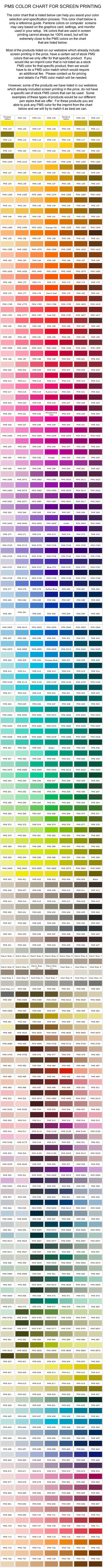 PMS Color Chart For Screen Printing